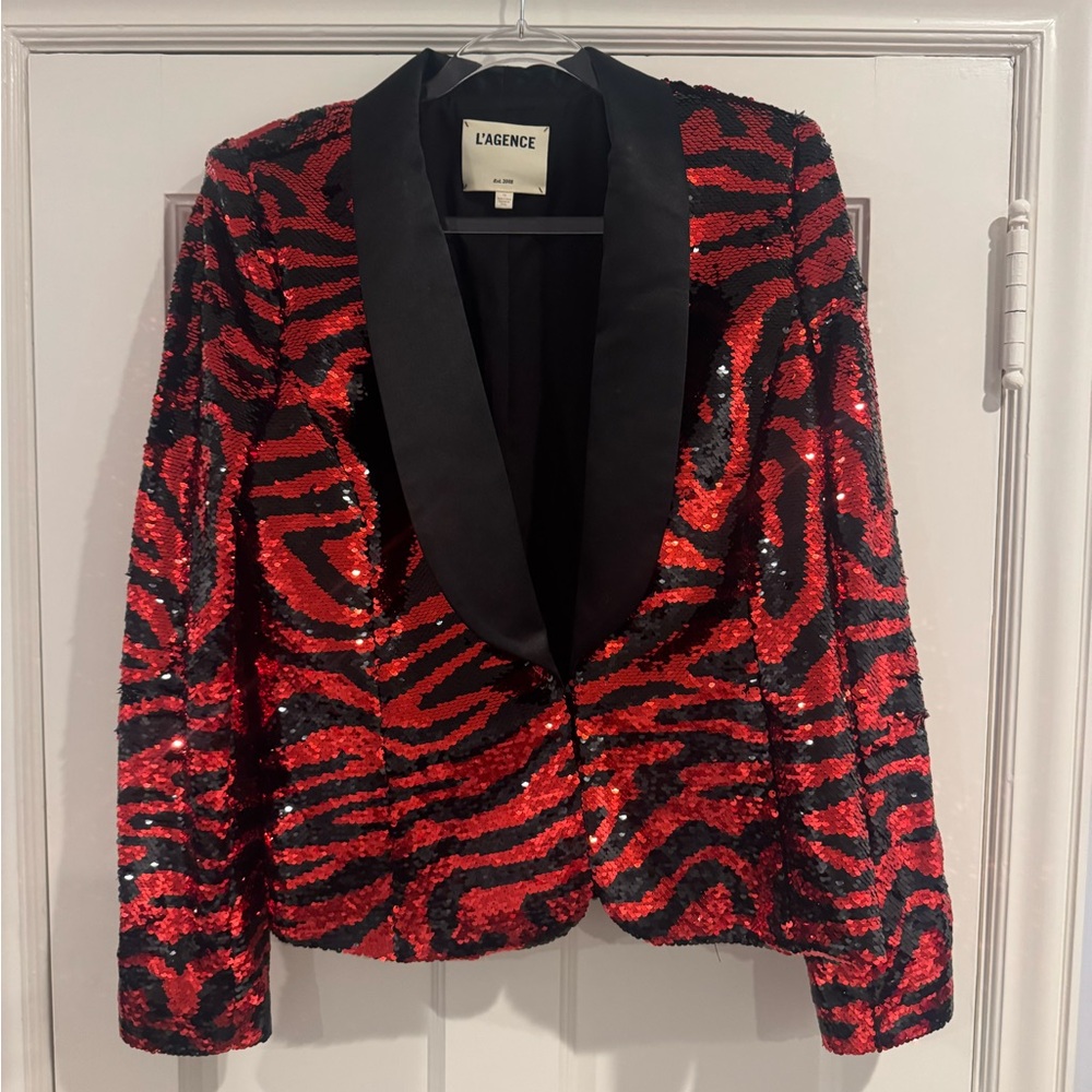 L'AGENCE Red and Black Sequin Blazer